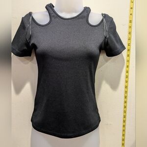 Zara Black Cold-Shoulder Short Sleeve Tee with Double Strap Detail